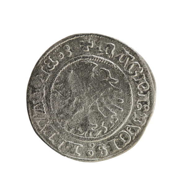 Lithuanian half-grosz, Sigismund I the Old (King of Poland; 1506–1548). Obverse: Pogon turned left;