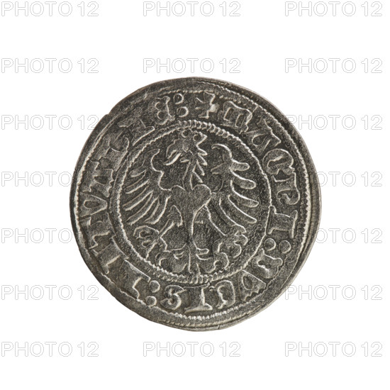 Lithuanian half-grosz, Sigismund I the Old (King of Poland; 1506–1548). Obverse: Pogon (Lithuanian