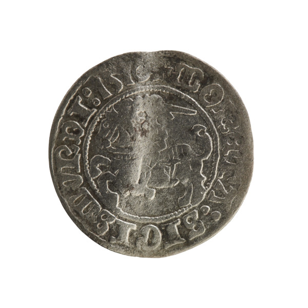 Lithuanian half-grosz, Sigismund I the Old (King of Poland; 1506–1548). Obverse: Pogon (Lithuanian