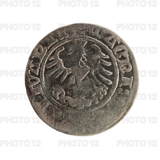 Lithuanian half-grosz, Sigismund I the Old (King of Poland; 1506–1548). Obverse: Pogon (Lithuanian