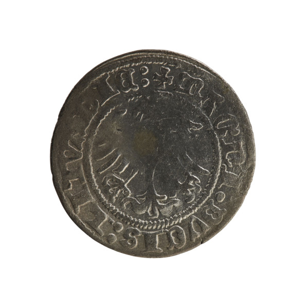 Lithuanian half-grosz, Sigismund I the Old (king of Poland; 1506–1548). Obverse: Pogon (Chasing