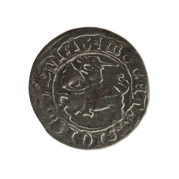 Lithuanian half-grosz, Sigismund I the Old (King of Poland; 1506–1548). Obverse: Pogon (Lithuanian