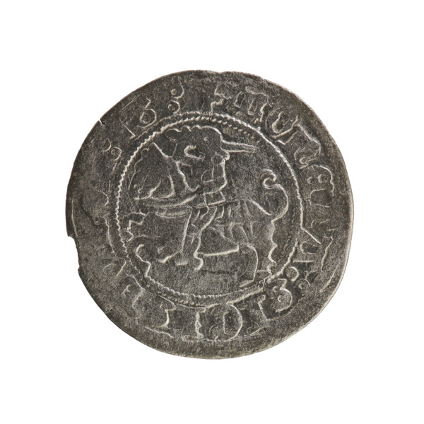 Lithuanian half-grosz, Sigismund I the Old (King of Poland; 1506–1548). Obverse: Pogon (Lithuanian
