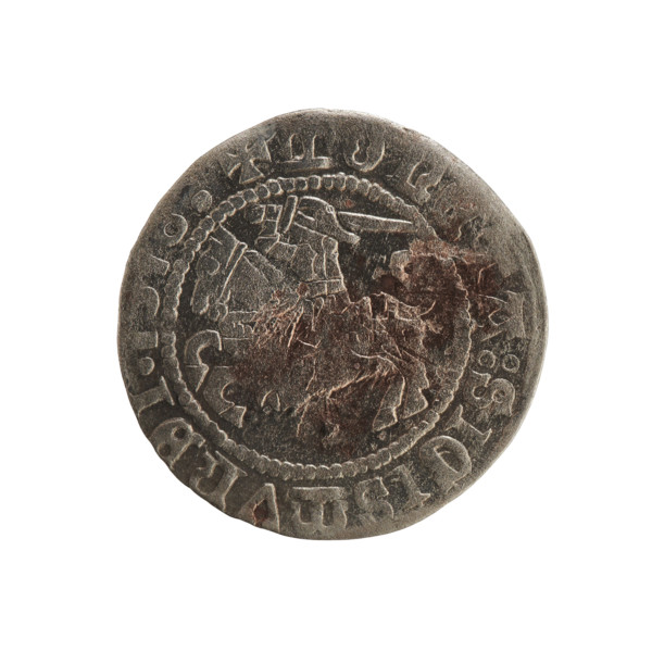 Lithuanian half-grosz, Sigismund I the Old (King of Poland; 1506–1548). Obverse: Pogon (Lithuanian