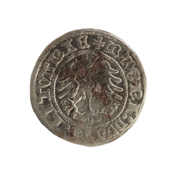 Lithuanian half-grosz, Sigismund I the Old (King of Poland; 1506–1548). Obverse: Pogon (Lithuanian