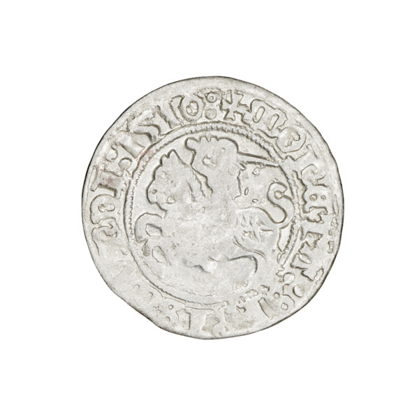 Lithuanian half-grosz, Sigismund I the Old (king of Poland; 1506–1548). Obverse: Pogon (Lithuanian