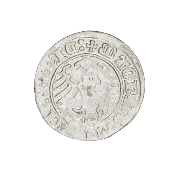 Lithuanian half-grosz, Sigismund I the Old (king of Poland, 1506–1548). Obverse: Pogon (Lithuanian