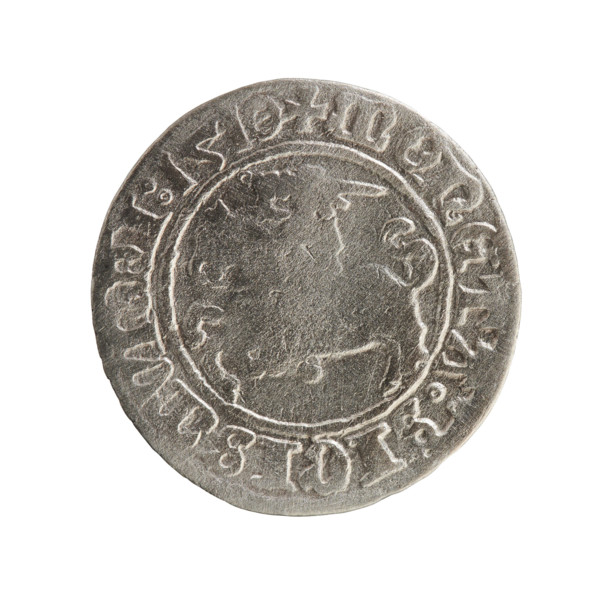 Lithuanian half-grosz, Sigismund I the Old (King of Poland; 1506–1548). Obverse: Pogon (Lithuanian
