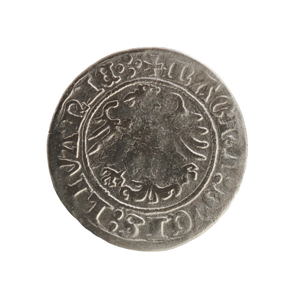 Lithuanian half-grosz, Sigismund I the Old (King of Poland; 1506–1548). Obverse: Pogon (Coat of