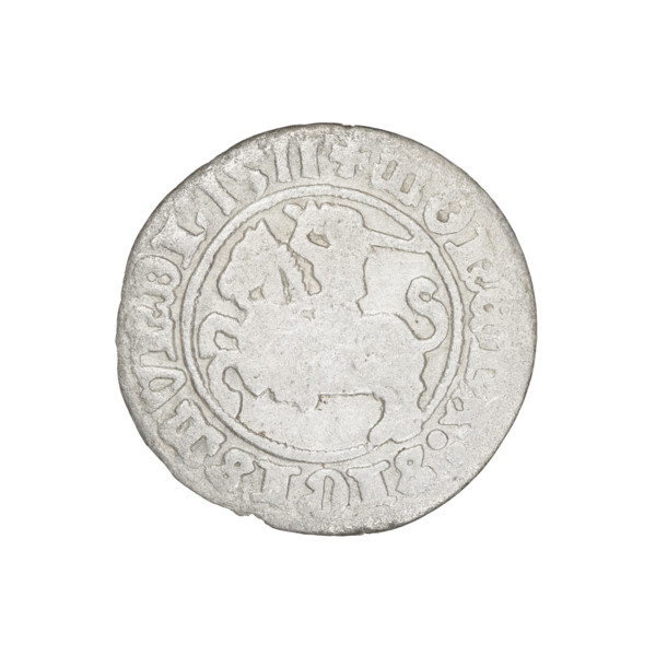 Lithuanian half-grosz, Sigismund I the Old (King of Poland; 1506–1548). Obverse: Pogon (Lithuanian