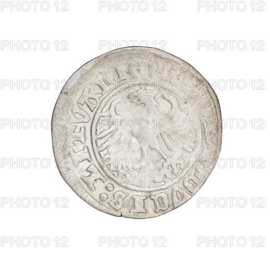 Lithuanian half-grosz, Sigismund I the Old (King of Poland; 1506–1548). Obverse: Pogon turned left;
