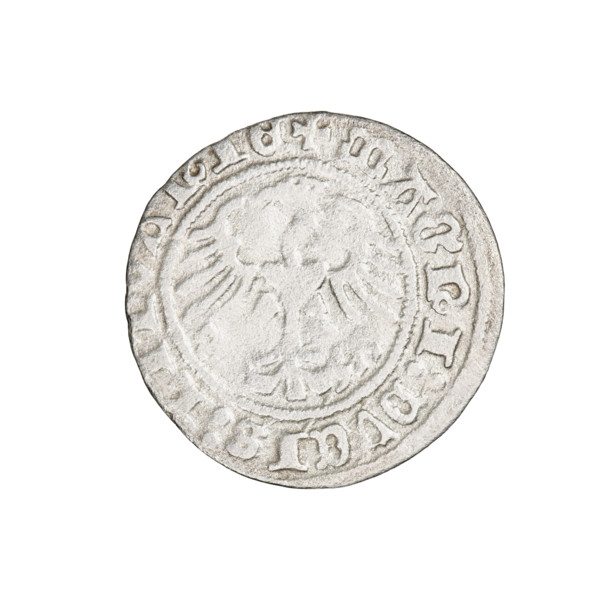 Lithuanian half-grosz, Sigismund I the Old (King of Poland; 1506–1548). Obverse: Pogon (Lithuanian