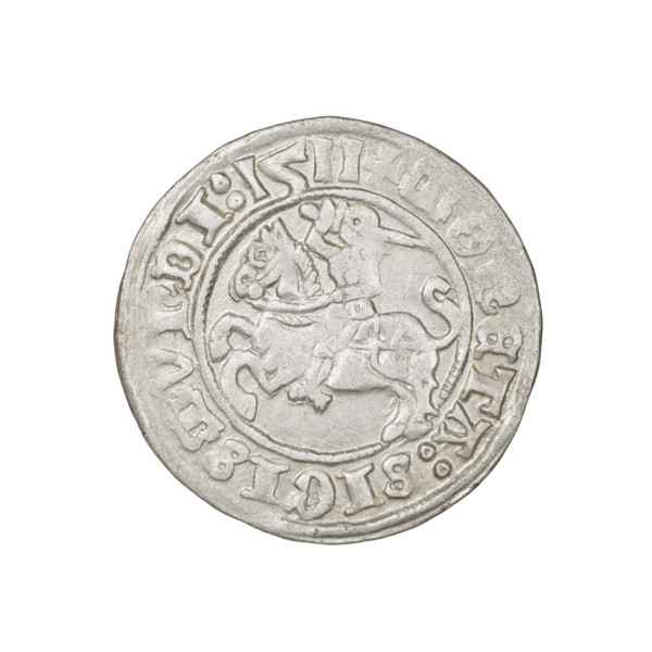 Lithuanian half-grosz, Sigismund I the Old (King of Poland; 1506–1548). Obverse: Pogon (Lithuanian
