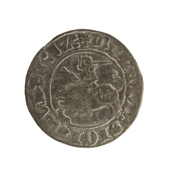 Lithuanian half-grosz, Sigismund I the Old (king of Poland; 1506–1548). Obverse: Chaser turned