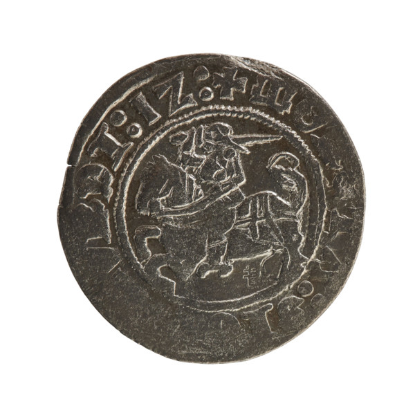 Lithuanian half-grosz, Sigismund I the Old (king of Poland; 1506–1548). Obverse: Chaser (Chaser