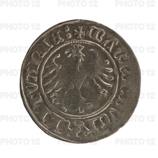 Lithuanian half-grosz, Sigismund I the Old (king of Poland; 1506–1548). Obv.: Pogon (Chaser) turned