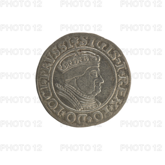 Prussian grosz, Sigismund I the Old (King of Poland; 1506–1548). Obverse: Crowned male bust in