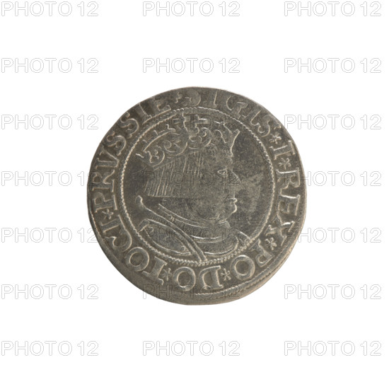 Prussian grosz, Sigismund I the Old (King of Poland; 1506–1548); Polish coin, Jagiellonian dynasty.