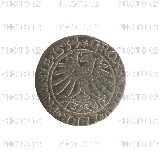 Prussian grosz, Sigismund I the Old (King of Poland; 1506–1548). Silver coin (grosz), 1534, Torun,
