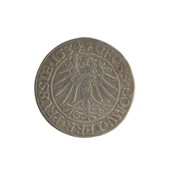 Prussian grosz, Sigismund I the Old (King of Poland; 1506–1548). Silver coin (grosz), 1534, Torun,