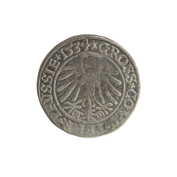 Prussian grosz, Sigismund I the Old (King of Poland; 1506–1548). Obverse: Crowned male bust in