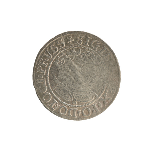 Prussian grosz, Sigismund I the Old (King of Poland; 1506–1548). Obverse: Crowned male bust in