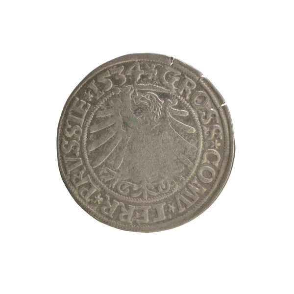 Prussian grosz, Sigismund I the Old (King of Poland; 1506–1548); Polish coin, Jagiellonian dynasty.