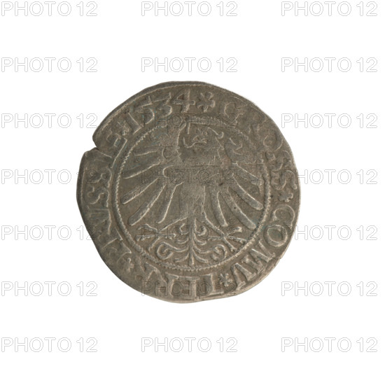 Prussian grosz, Sigismund I the Old (King of Poland; 1506–1548). Obverse: Crowned male bust in