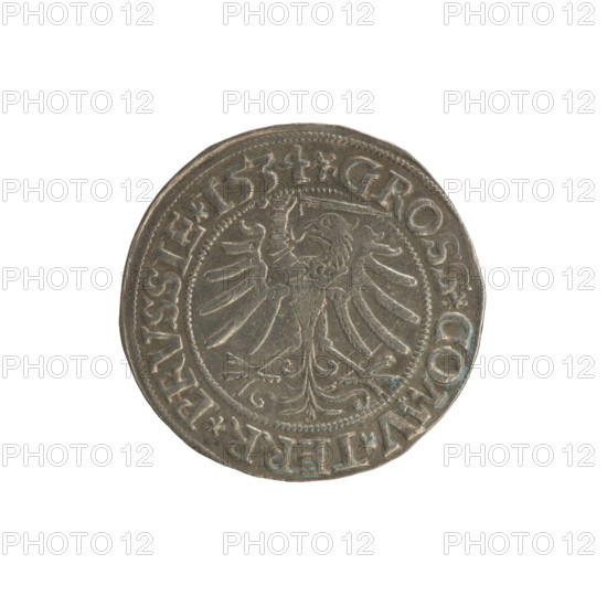 Prussian grosz, Sigismund I the Old (King of Poland; 1506–1548). Silver coin (grosz), 1534, Torun,