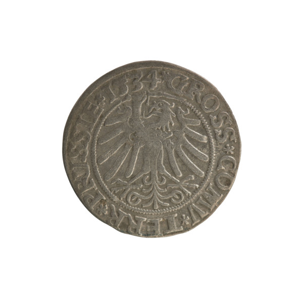 Prussian grosz, Sigismund I the Old (King of Poland; 1506–1548); Polish coin, Jagiellonian dynasty.