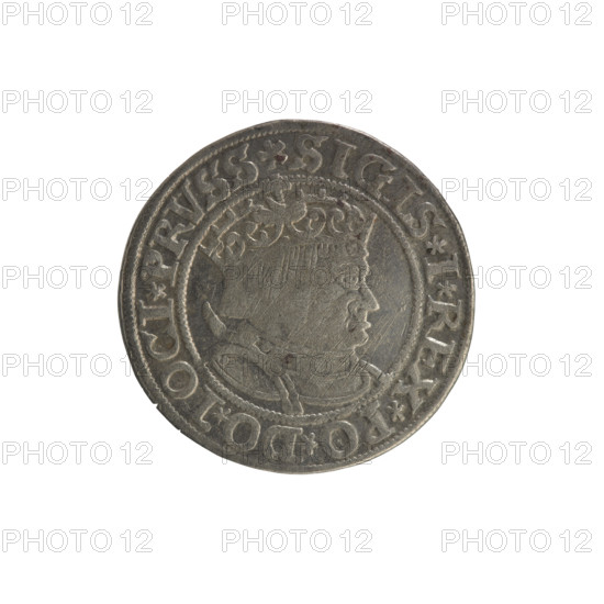 Prussian grosz, Sigismund I the Old (King of Poland; 1506–1548). Obverse: Crowned male bust in
