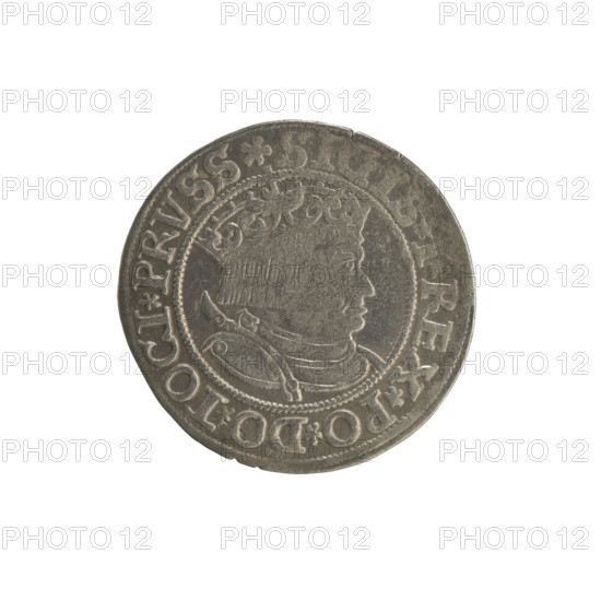 Prussian grosz of Sigismund I the Old (King of Poland; 1506–1548). Obverse: Crowned male bust in