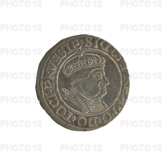 Prussian grosz, Sigismund I the Old (King of Poland; 1506–1548). Obverse: Crowned male bust in