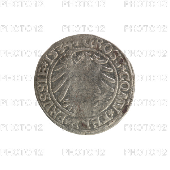 Prussian grosz, Sigismund I the Old (King of Poland; 1506–1548). Silver coin, 1534. Obverse: