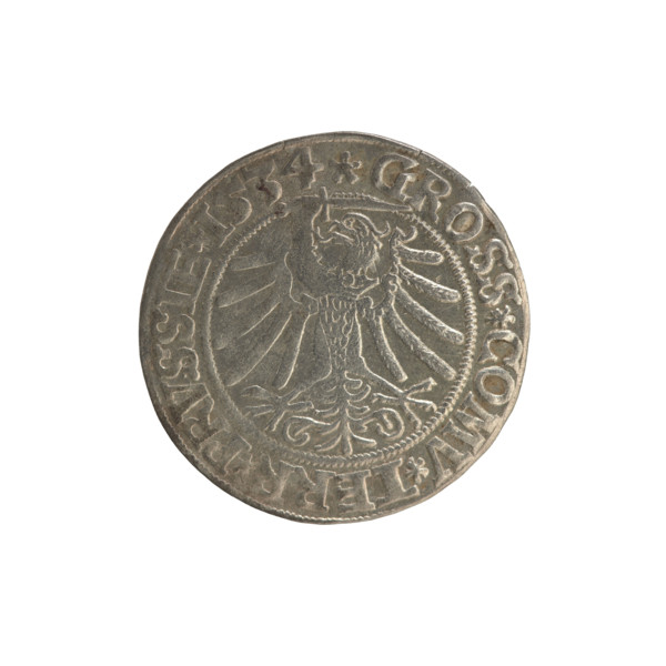 Prussian grosz, Sigismund I the Old (King of Poland; 1506–1548). Silver coin (grosz), 1534, Torun,