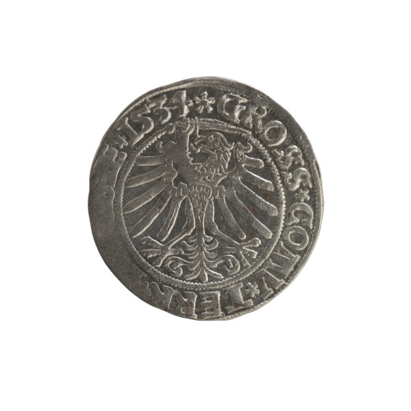 Prussian grosz, Sigismund I the Old (King of Poland; 1506–1548). Obverse: Crowned male bust in