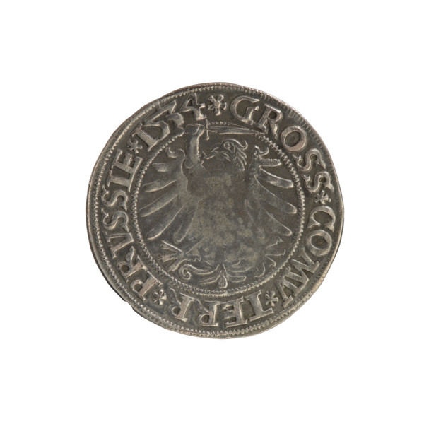 Prussian grosz, Sigismund I the Old (King of Poland; 1506–1548). Obverse: Crowned male bust in