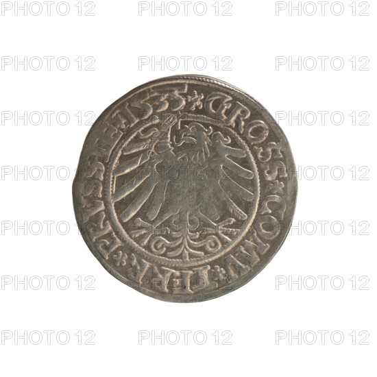 Prussian grosz, Sigismund I the Old (King of Poland; 1506–1548). Obverse: Crowned male bust in
