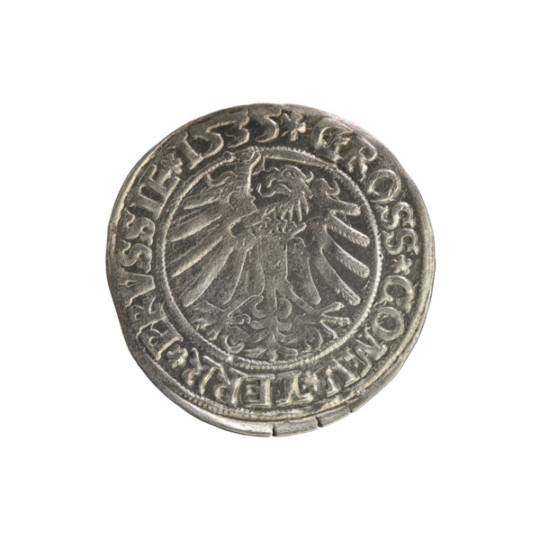 Prussian grosz, Sigismund I the Old (King of Poland; 1506–1548). Coin (1535). Obverse: Crowned male