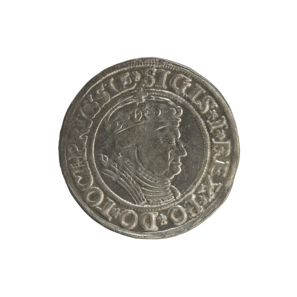 Prussian grosz, Sigismund I the Old (King of Poland; 1506–1548); Polish coin, Jagiellonian dynasty.