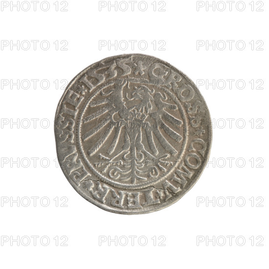 Prussian grosz, Sigismund I the Old (King of Poland; 1506–1548). Silver coin (grosz), 1535, Torun,