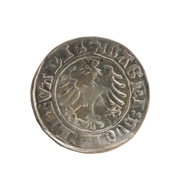 Lithuanian half-grosz, Sigismund I the Old (king of Poland; 1506–1548). Silver coin, 1509. Obverse:
