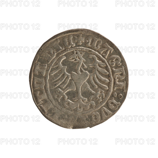 Lithuanian half-grosz, Sigismund I the Old (King of Poland; 1506–1548). Obverse: Pogon (Lithuanian
