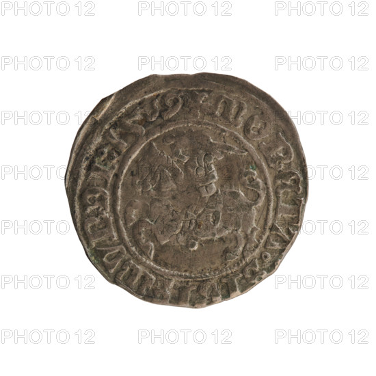 Lithuanian half-grosz, Sigismund I the Old (king of Poland; 1506–1548). Obverse: Pursuer (emblem of