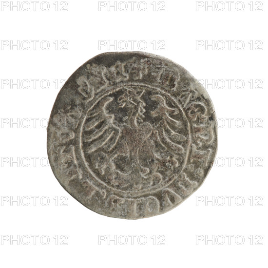 Lithuanian half-grosz, Sigismund I the Old (King of Poland; 1506–1548). Obverse: Pogon (Lithuanian