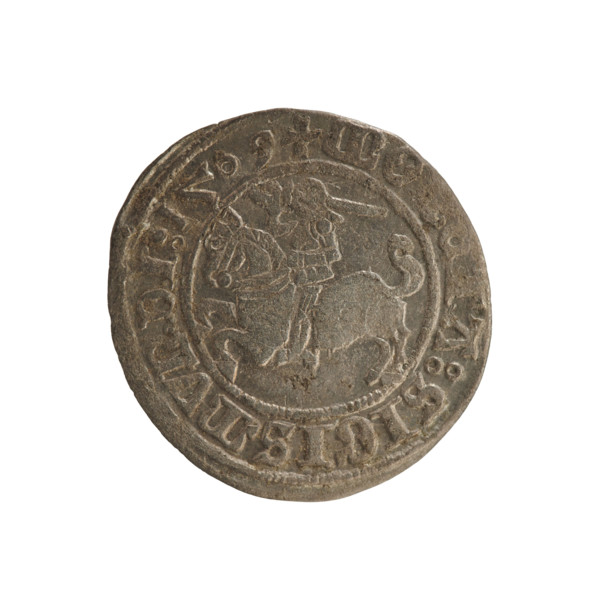 Lithuanian half-grosz, Sigismund I the Old (king of Poland; 1506–1548). Silver coin, 1509. Obverse: