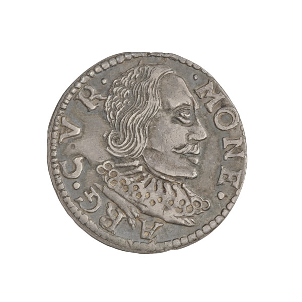 Trojak (with a bust of Wilhelm Kettler). Obverse: in the border a male bust facing right with long
