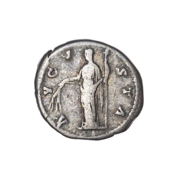 Denarius, posthumous issue for Faustina the Elder (98–141; Roman empress 138–141). Obverse: Bust of