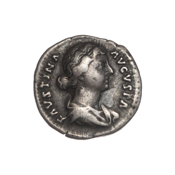 Denarius of Faustina the Younger (ca. 130–176), wife of Marcus Aurelius (121–180). Obverse: Bust of