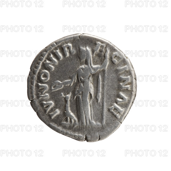 Denarius depicting Bust of Faustina II in drapery facing right, legend FAVSTINA AVGVSTA; reverse: